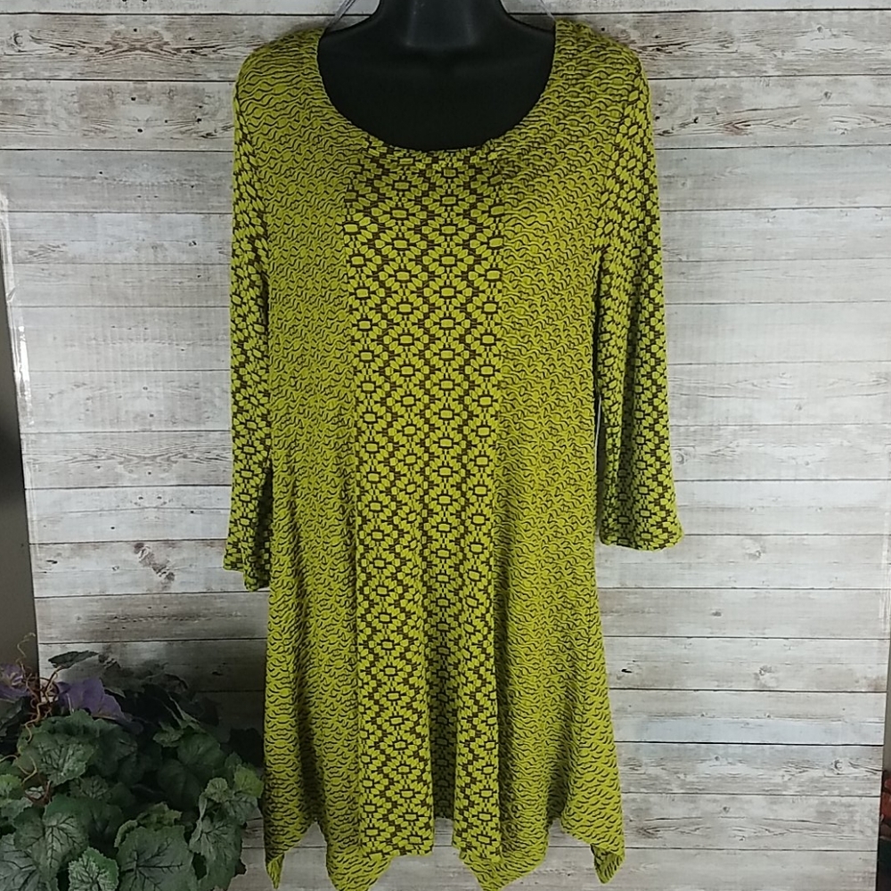 NWT, Peck and Peck Top, Chartreuse Boho Tunic or Dress Asymetrical Argyle, Sz L - Picture 5 of 11